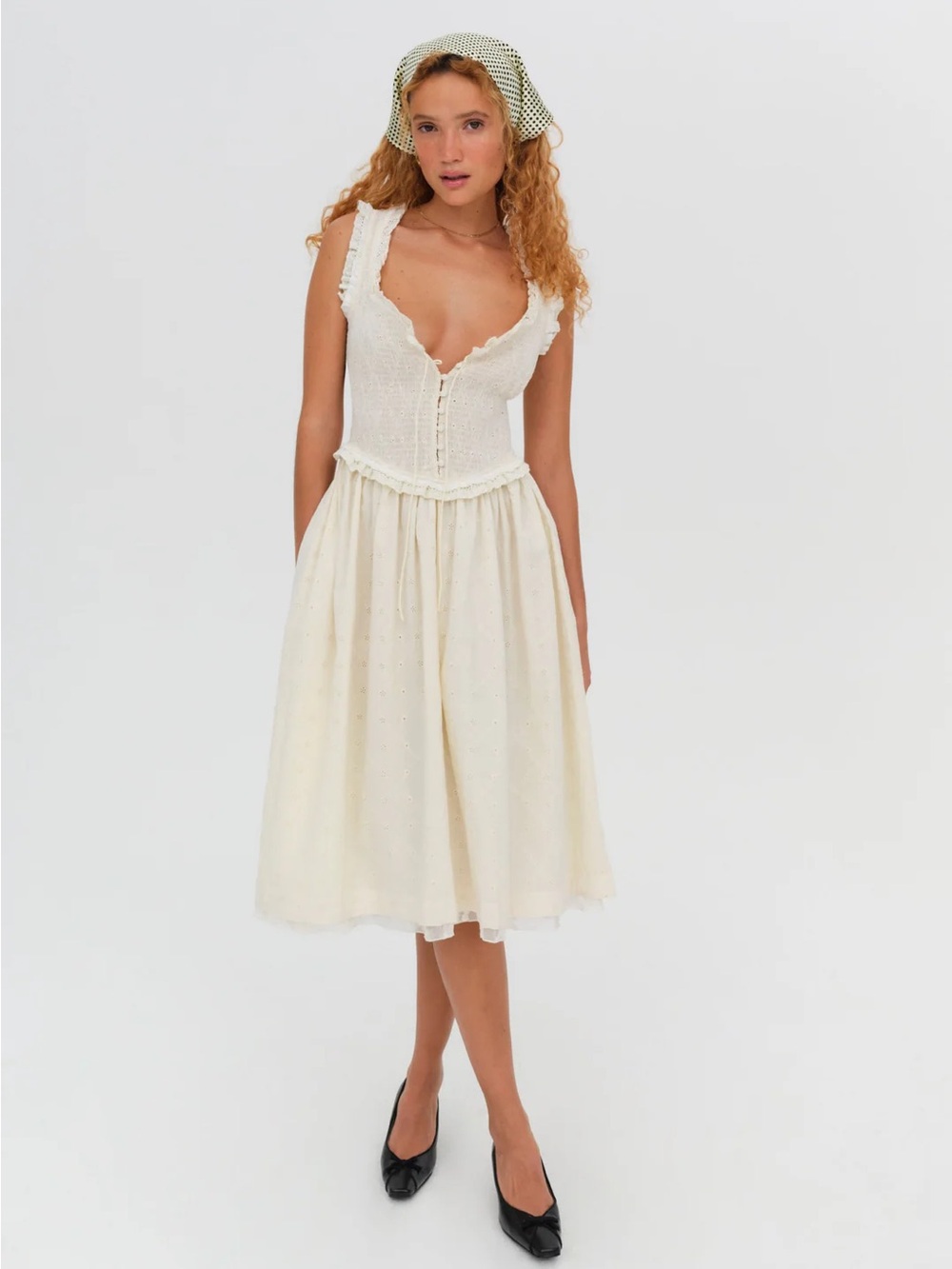 For Love & Lemons Cream Eyelet Midi Dress